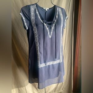 Speechless Navy Tunic Top with White Embroidery XS